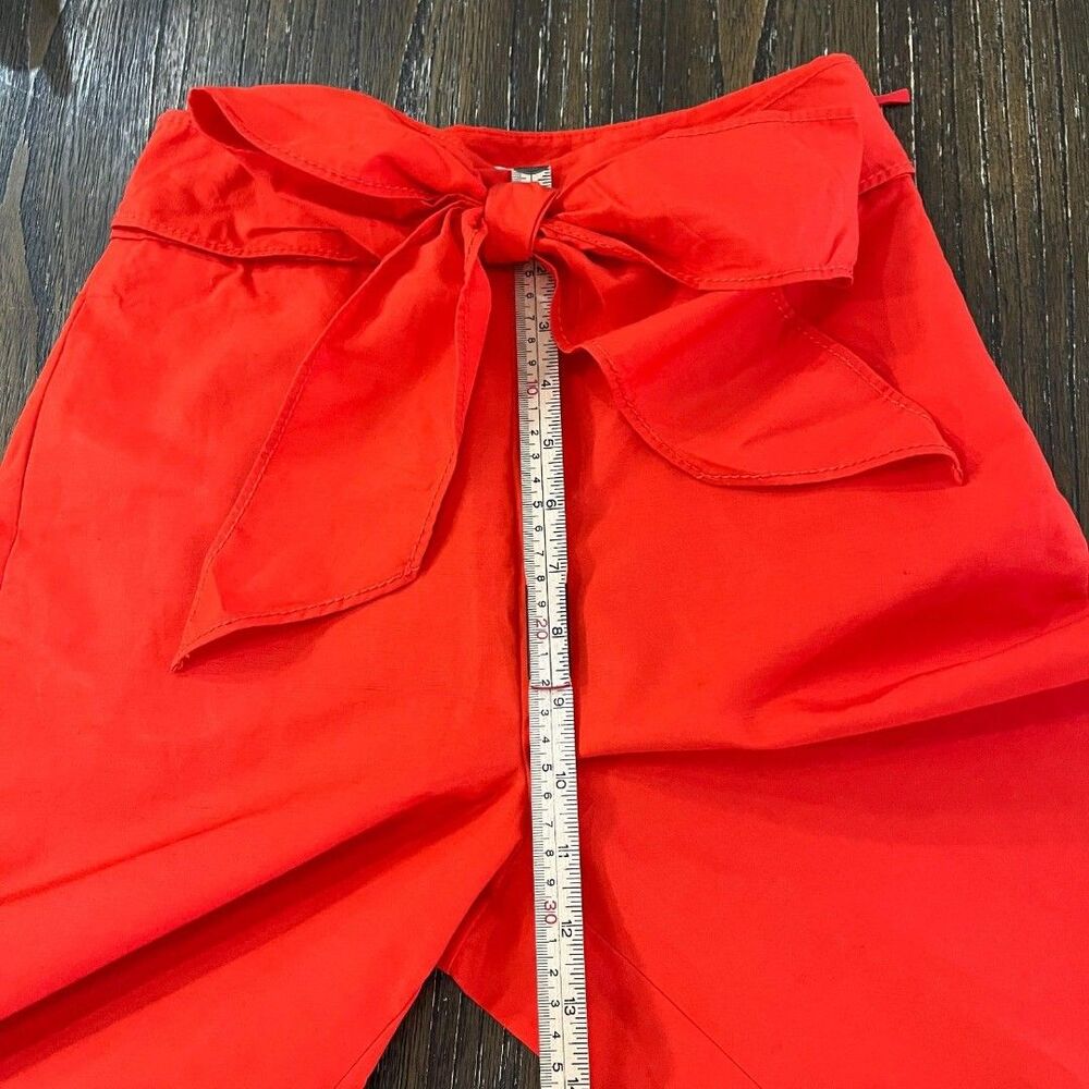 Kate Spade Slub Cotton Bow Tie Waist Culotte Pants Red Size 00 NWT - Picture 4 of 12